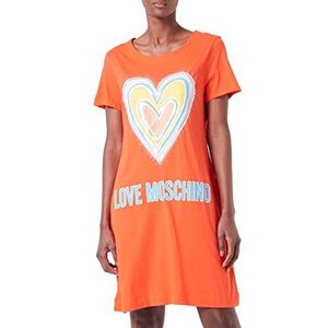 Love Moschino Dames A-lijn Katoen Jersey met Maxi Veelkleurige Hart Jurk, oranje, 38 NL