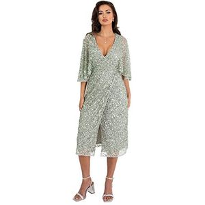 Maya Deluxe Womens midi jurk dames pailletten verfraaid Cape mouw wrap jurk voor bruiloft gast bruidsmeisje cocktail prom avond groene lelie maat 26 UK, Groene Lelie, 52