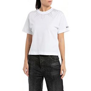 Replay Dames T-shirt Boxy fit, 001, wit, XS