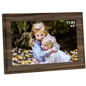 TFA Dostmann Digitale wifi-fotolijst met Frameo app, 37.1001, 10 inch, met bewegingssensor, touchscreen, incl. USB en Micro SD, voor video en foto's, in houtlook, bruin