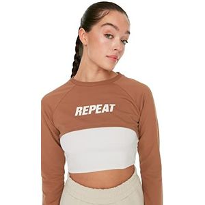 Trendyol Dames Camel Printed Super Crop Sports Slim Sweatshirt, XL