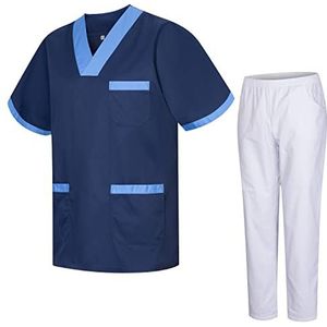 MISEMIYA - Uniformen Unisex Scrub Set - Medisch uniform met scrub top en broek 817-8312-BLANCO - X-Small, Azul 8171-8