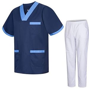 MISEMIYA - Uniseks schrobset - medisch uniform met bovendeel en broek 817-8312-BLANCO - X-Small, Azul 8171-8