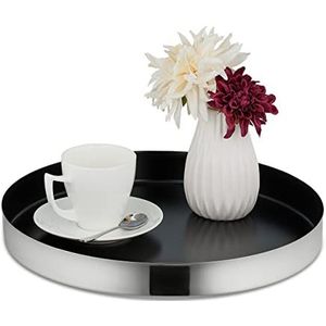 Relaxdays dienblad rvs - ⌀ 35 cm - rvs - modern - serveerblad koffie - kaarsenplateau rond - Zwart-zilver