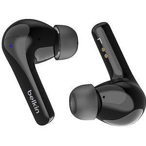 Belkin SoundForm™ Motion True Wireless Earbuds met ruisonderdrukking, draadloze oplaadcase, twee microfoons per oordopje, waterbestendig (IPX5), Bluetooth-koptelefoon voor iPhone/Samsung - Zwart