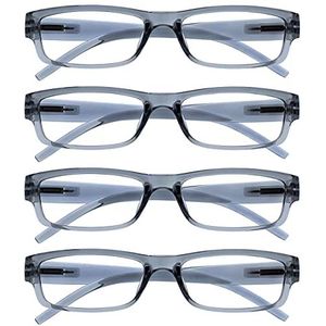 Leesbril Grijs Lichtgewicht Comfortabel Lezers Waarde 4 Stuks Ontwerper Stijl Mannen Vrouwen UVR4PK032GR +2,00