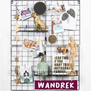 Gadgy Vouwbaar Wandrek Metaal | Set Van 2 | Wandrooster Zwart Industrieel | Met 2 Losse Plankjes | Wanddecoratie | Memobord | Fotorek | Incl. 6 S-haken En 10 Knijpers Voor Foto's