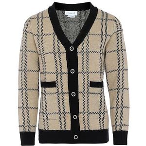 Caneva Gebreid damesvest met overgesneden schouders en V-hals zwart wolwit geruit maat M/L, Zwart wolwit geruit, M