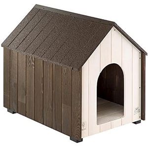 FERPLAST hondenkennel voor buiten, hondenhok grote honden, KOYA LARGE houten hondenhok FSC met niet-giftige verf, ventilatiegaten, isolerende voeten, 63,5 x 91,5 xh 78 cm.