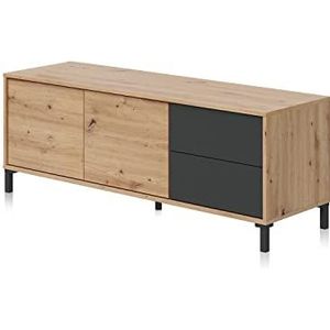 Habitdesign TV-module met 2 deuren en 2 laden, tv-kast, model Brooklyn, afwerking in Nodi-eiken en antraciet, afmetingen: 130 cm (breedte) x 47 cm (hoogte) x 41 cm (diepte)