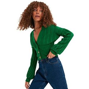 Trendyol Dames Green Crop Knitwear Cardigan Sweater, S