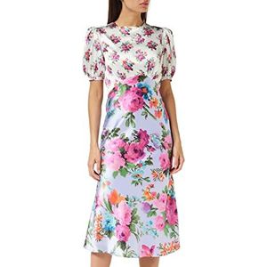 Hope & Ivy De Linnetta satijnen midi-jurk met hoge hals voor dames in contrasterende print met open rug strik detail speciale gelegenheid, Paars/Wit, 40