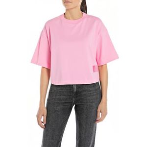 Replay Cropped T-shirt voor dames, korte mouwen, 367 Candy Pink, S