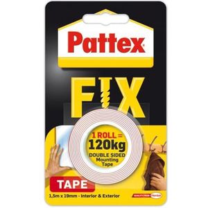 Zelfklevende tape Pattex Fix 120 kg, rood, dubbelzijdig, 19 mm x 1,5 m/bilaterale band PATTEX FIX, 1,5 m x 19 mm, 120 kg