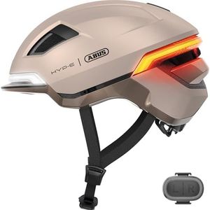ABUS HYP-E Fietshelm met voorlicht, achterlicht en knipperlicht, ook geschikt voor e-bikes en S-pedelecs, voor jongeren en volwassenen, maat L, beige