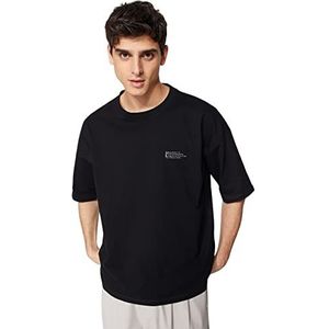 Trendyol Man Oversize Basic Crew Neck Geweven T-shirt, Zwart, M, Zwart, M