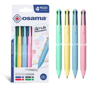 Osama, 4 multi-kleurpotloden, 4 kleuren, 4 stuks, 1,0 mm balpen met zwarte inkt, blauw, rood, groen, ideaal voor schrijfwaren en schrijfwaren, school, universiteit en kantoor