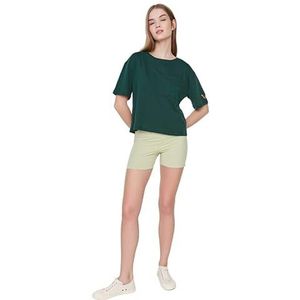 Trendyol Dames Loungewear Getailleerd Standaard Ronde Hals Geweven T-shirt, Groen, M