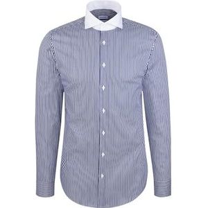 Seidensticker - Businessoverhemd - Donkerblauw - Slim 1/1 Haaienkraag gestreept