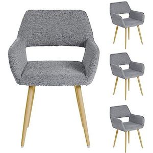 MEUBLE COSY Set van 4 stoelen voor eetkamer, Scandinavisch, gevoerd zitvlak van bouclé, metalen poten voor keuken, woonkamer, slaapkamer, kantoor, grijs, 56 x 56 x 78 cm