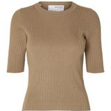 Selected Femme Vrouwelijk gebreid bovenstuk met korte mouwen, grijsbeige, M