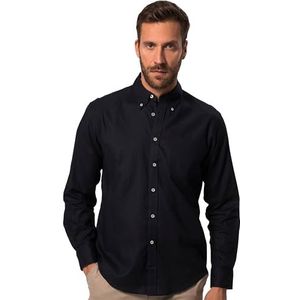 JP 1880, Heren, grote maten, linnen mixhemd, lange mouwen, button-down-kraag, moderne pasvorm, blauw, 3XL