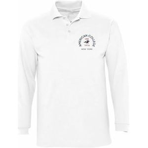 AMERICAN COLLEGE USA American College Poloshirt, lange mouwen, uniseks, kinderen, Wit, 10 Jaar