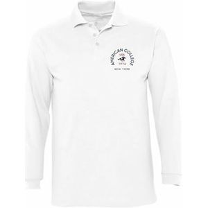 AMERICAN COLLEGE USA American College Poloshirt, lange mouwen, uniseks, kinderen, Wit, 8 Jaar