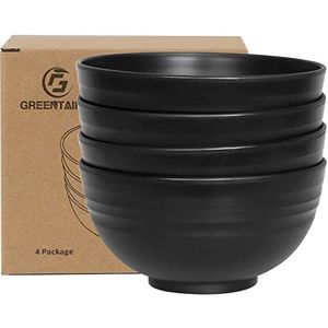 Greentainer Set van 4 mueslikommen, 710 ml, fruitschaal, soepkom voor kinderen en volwassenen, licht en onbreekbaar, vaatwasser- en magnetronbestendig, zwart