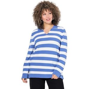 Ulla Popken - Trui - Blauw/Wit - Gebreide Truien