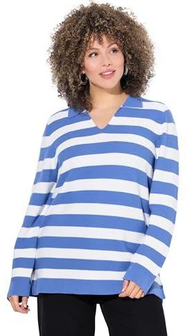 Ulla Popken - Trui - Blauw/Wit - Gebreide Truien