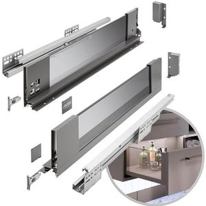 GTV - Ladesysteem AXIS PRO | lade met glazen zijden | schuifladen | ladesysteem | hoogte: 116 mm lengte: 500 mm | antraciet met rookglas