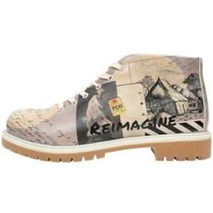 DOGO Dames veganistisch leer beige enkellaarsjes met ritssluiting - Reimagine patroon-37, Beige, 37 EU