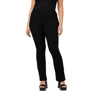 Ulla Popken Geribbelde jersey broek voor dames, uitlopende pijpen, elastische tailleband, zwart, 42-44 Grote maten