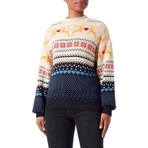 Dagi Dames lange mouwen Christmas Print Knitwear Sweater Sweatshirt, Donkerblauw, M