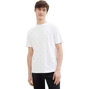 TOM TAILOR Denim T-shirt voor heren, 34830 - Wit Zwart Mini Leaf Print, L