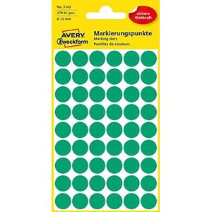 AVERY Zweckform 3143 zelfklevende markeringspunten (Ø 12 mm, 270 kleefpunten op 5 vellen, ronde stickers voor kalender, planner en om te knutselen, papier, mat) groen