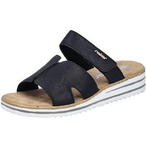 Rieker - Slippers - Zwart - Textiel - Klittenbandsluiting - Sleehak
