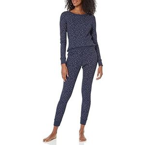 Amazon Essentials Dames Wafel Snug Fit Pyjama Set, Navy Ditsy Bloemen, Large