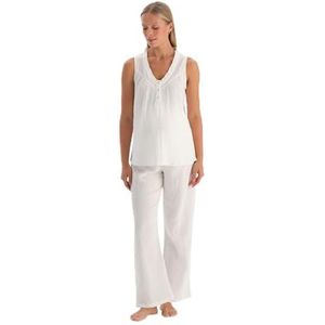 Dagi White Fashion Woven Regular High Waist Muslin Long Leg Broek, Wit, 38, wit, 38