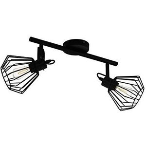 EGLO Plafondlamp Tabillano, 2 lichtpunten, vintage, industrieel, modern, plafondspot van staal, woonkamerlamp in zwart, keukenlamp, spots met E27-fitt