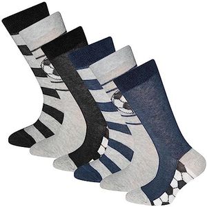 EWERS Set van 6 kindersokken voetbal - 6 paar sokken voor jongens met voetbalmotieven, made in Europe, blauw/grijs/zwart, Meerkleurig, 39-42