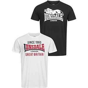 Lonsdale Heren T-shirt normale pasvorm dubbele verpakking COLLESSIE, zwart/wit, M, 117431