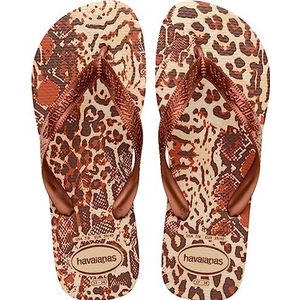 Havaianas - Top dieren, flip-flops, comfortabel, licht en duurzaam, zool met dierenprint, brede bandjes en flexibele zool, dames, zandgrijs, metallic, koper, 35/36 EU