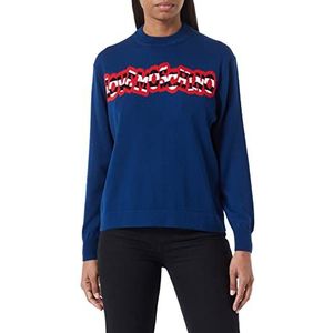 Love Moschino Dames Regular Fit Lange Mouwen Ronde Hals met Gestreept Logo Trui Sweater, blauw, 48