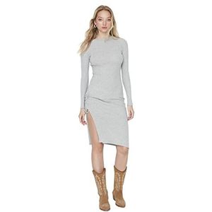 Trendyol Midi Bodycone getailleerde gebreide jurk voor dames, Grijs, M