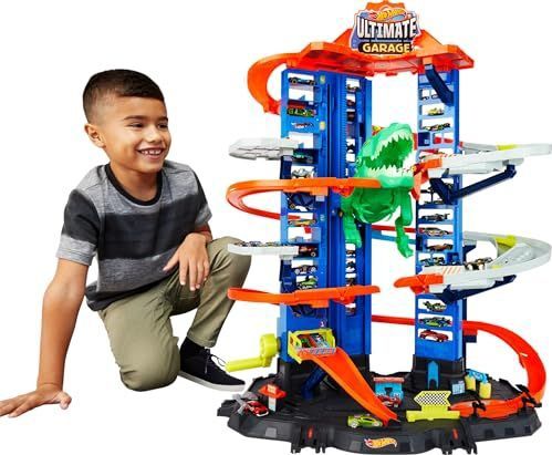 Hot Wheels City Robot T-Rex Ultieme Garage Verdiepingen, meerdere speelmodi, plaats voor meer dan 100 auto's op schaal (1:64), cadeau-idee voor kinderen vanaf 3 jaar, GJL14