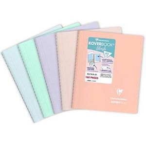 Clairefontaine 366781C Set van 5 Koverbook Blush Spiraalschriften - A5 14,8x21 cm - 80 blad gelijnd - Wit papier 90 g - Ondoorzichtige wraparound polypro omslag - Willekeurige kleuren