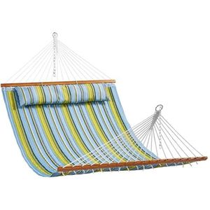 VEVOR Dubbele gewatteerde stoffen hangmat, 12 ft dubbele hangmat met hardhouten spreidstangen, 2 persoons gewatteerde hangmat met afneembaar kussen en kettingen voor camping outdoor patio tuin strand,