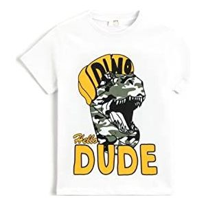 Koton T-shirt met korte mouwen met dinosaurus-print voor jongens, ecru (002), 6-7 Jaren